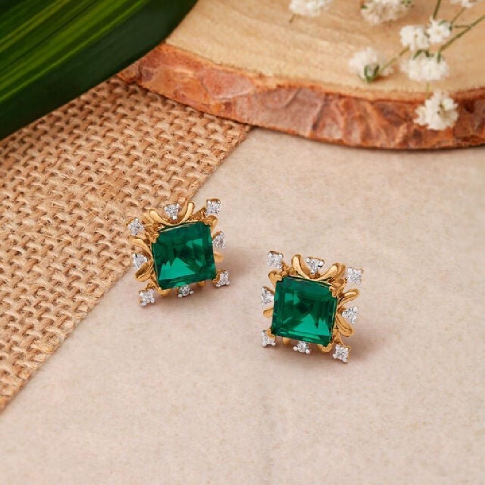 Regal Diamond Encrusted Square Gold Stud Earrings