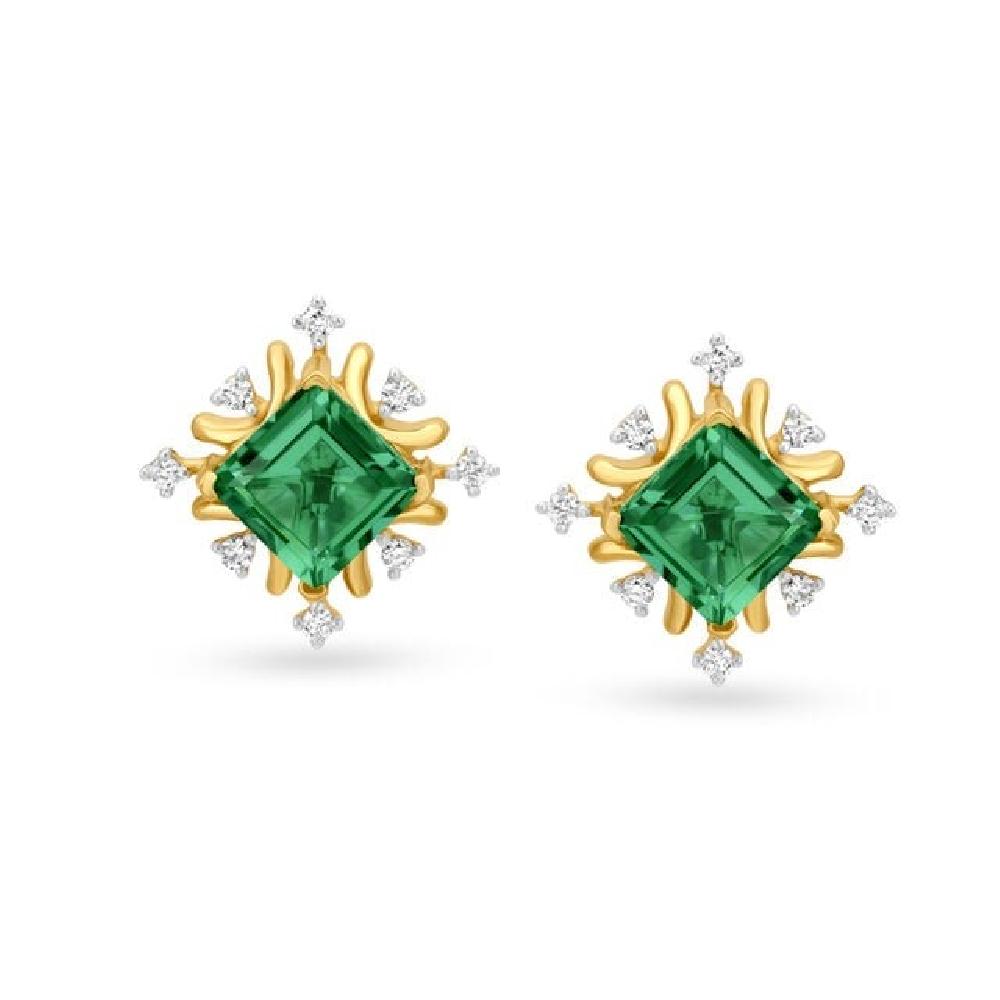 Regal Diamond Encrusted Square Gold Stud Earrings