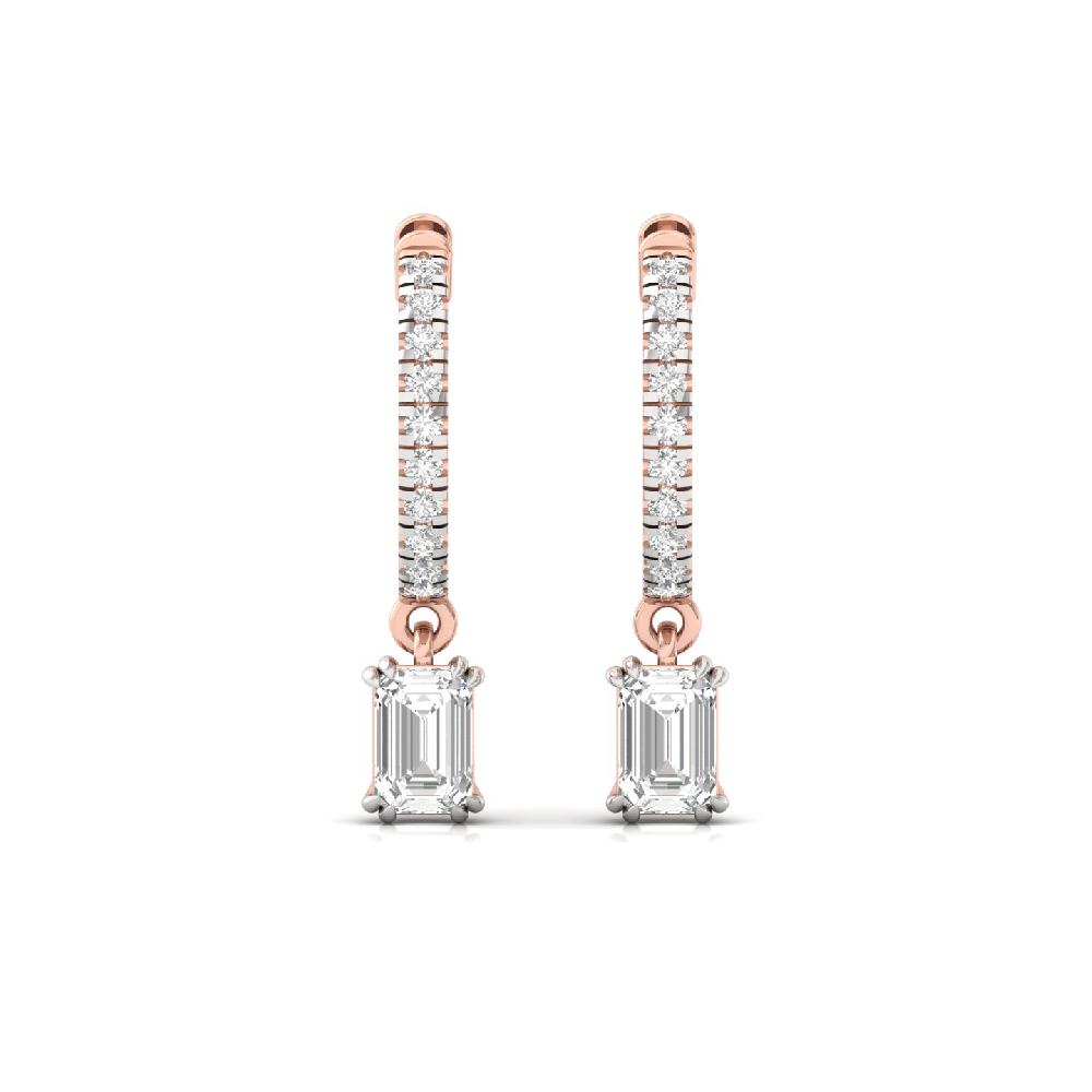 Exquisite 0.555ct Emerald & Round CVD Diamond Solitaire Earrings