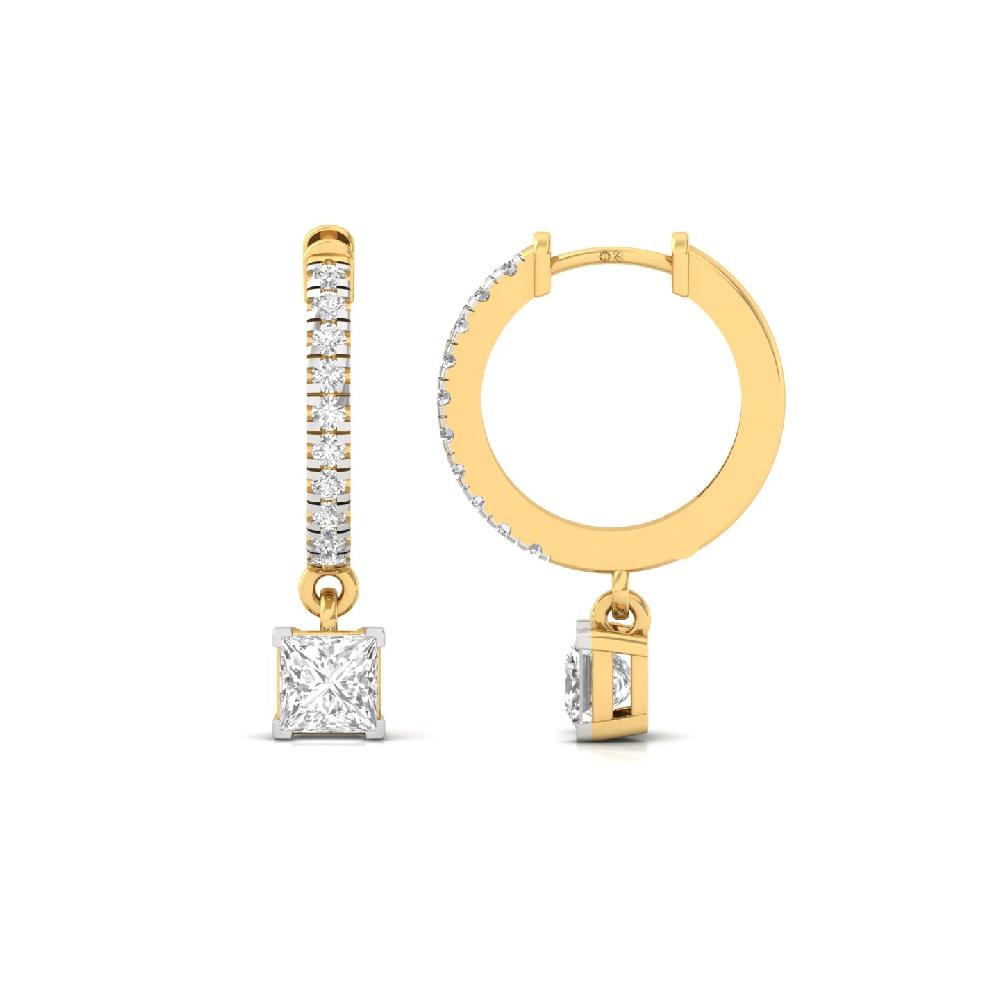 Elegant 0.57ct Princess & Round CVD Diamond Hoop Solitaire Earrings