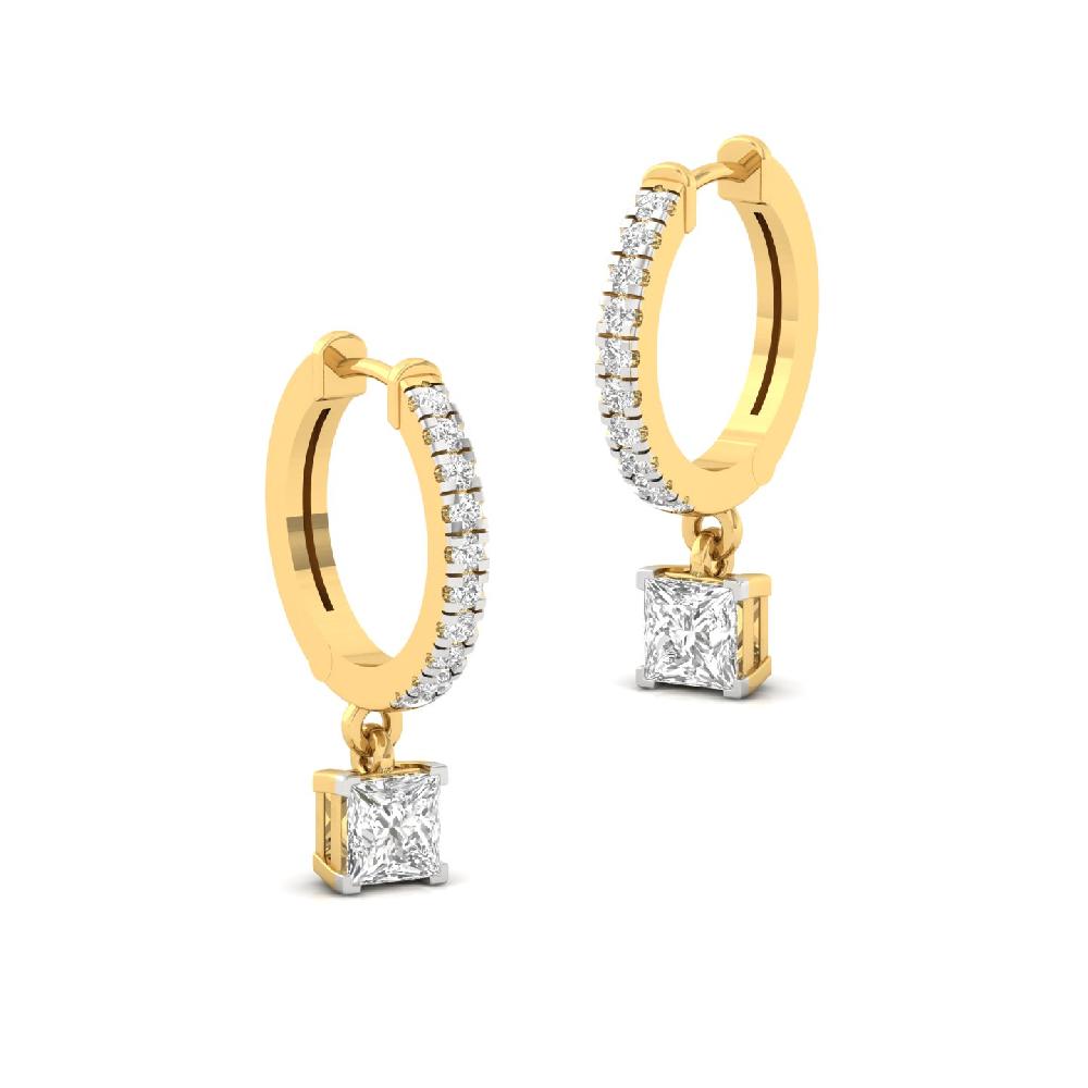 Elegant 0.57ct Princess & Round CVD Diamond Hoop Solitaire Earrings