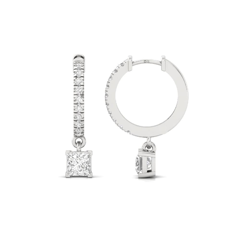 Elegant 0.57ct Princess & Round CVD Diamond Hoop Solitaire Earrings