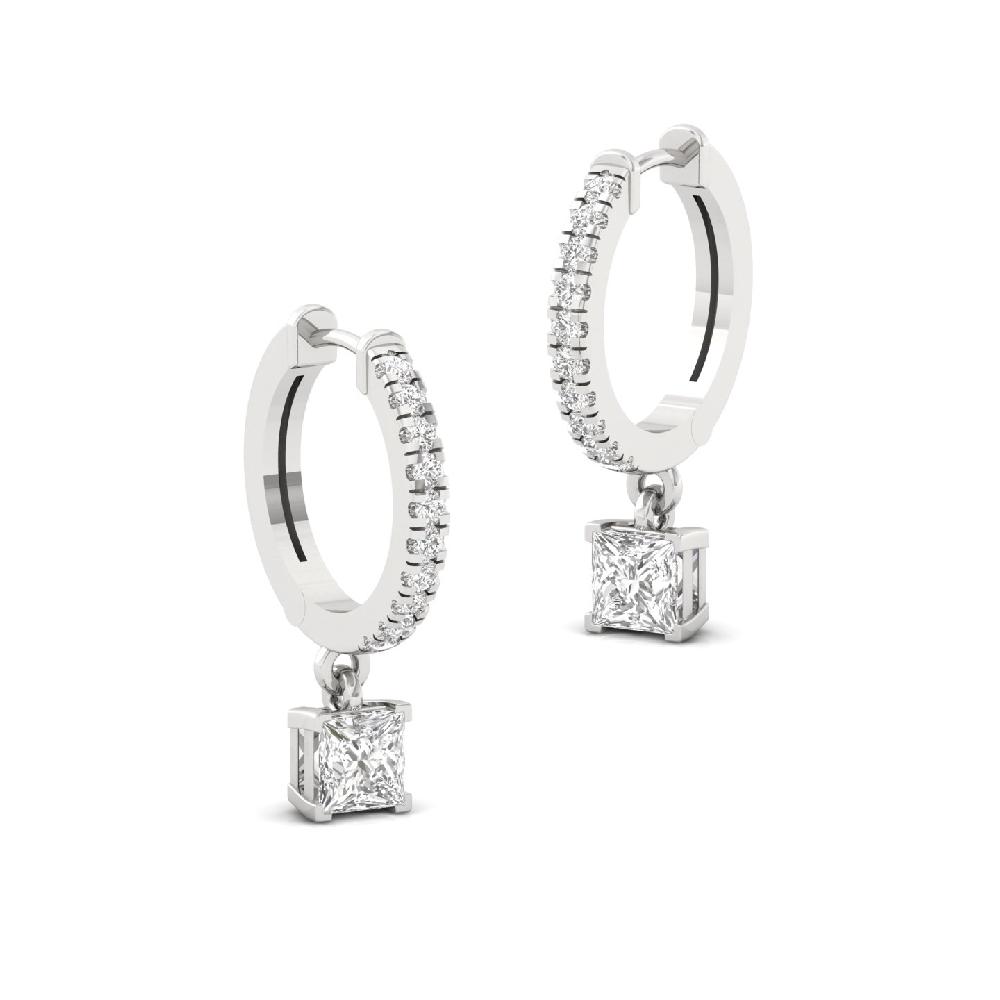 Elegant 0.57ct Princess & Round CVD Diamond Hoop Solitaire Earrings