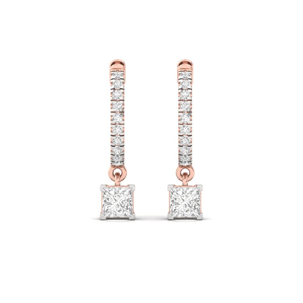 Elegant 0.57ct Princess & Round CVD Diamond Hoop Solitaire Earrings