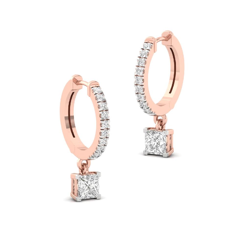 Elegant 0.57ct Princess & Round CVD Diamond Hoop Solitaire Earrings