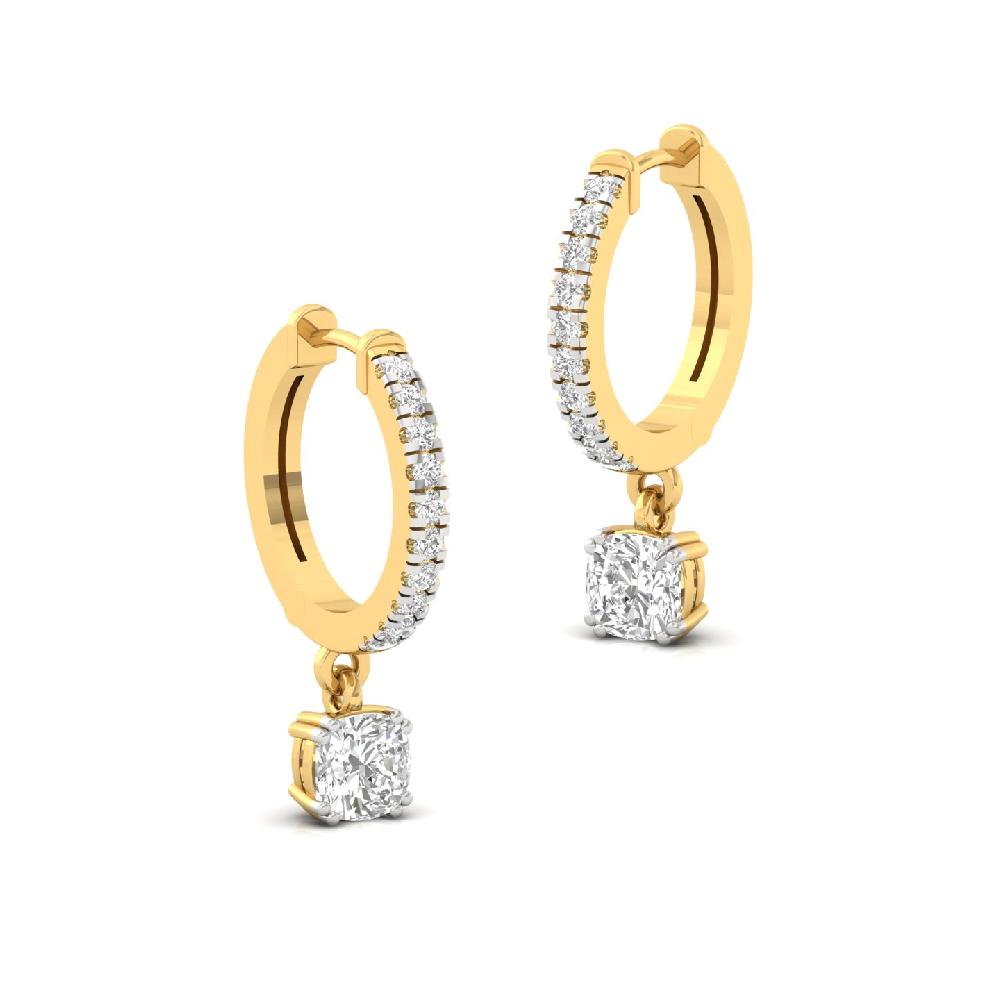 Timeless 0.65ct Cushion & Round CVD Diamond Hoop Solitaire Earrings