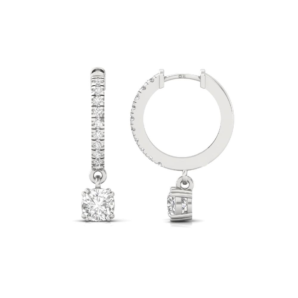 Timeless 0.65ct Cushion & Round CVD Diamond Hoop Solitaire Earrings