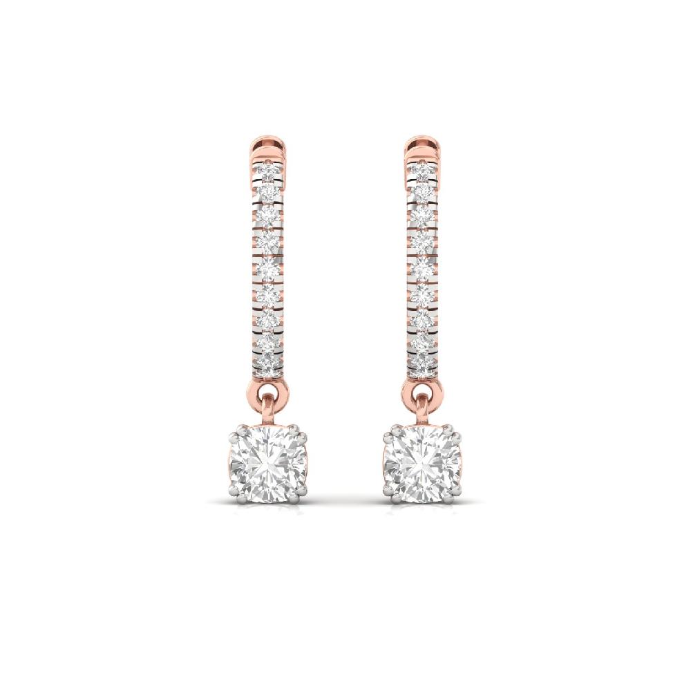 Timeless 0.65ct Cushion & Round CVD Diamond Hoop Solitaire Earrings