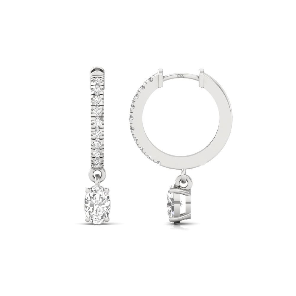 Elegant 0.73 ct Oval & Round CVD Diamond Hoop Solitaire Earrings