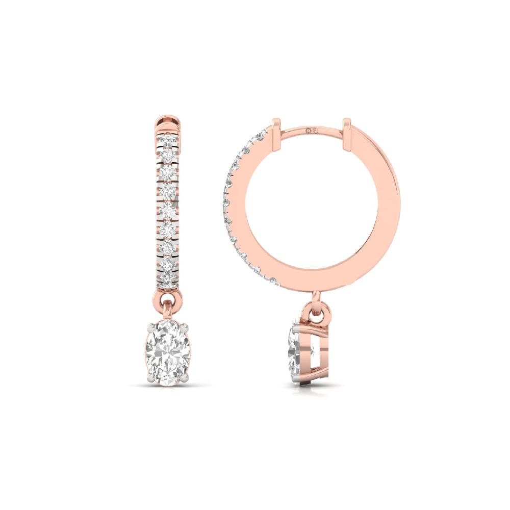 Elegant 0.73 ct Oval & Round CVD Diamond Hoop Solitaire Earrings