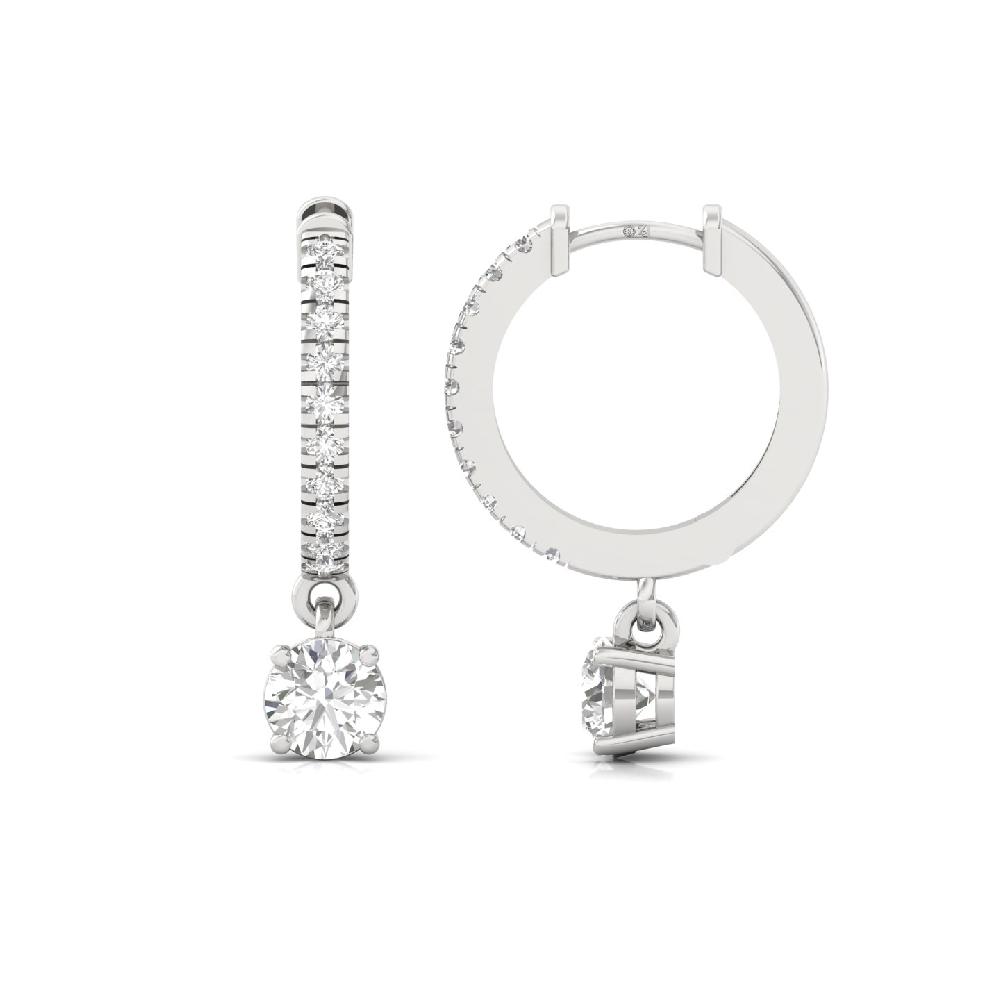 Round Diamond Hoop Solitaire Earrings CVD Diamond