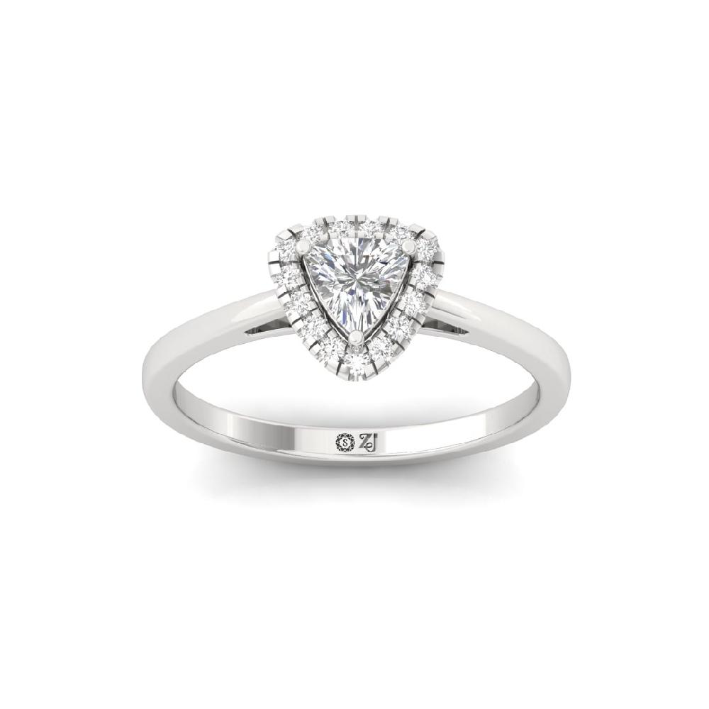 0.40 Poitar Trillion Curved & Round CVD-Lab grown Diamond sliver and gold Ring