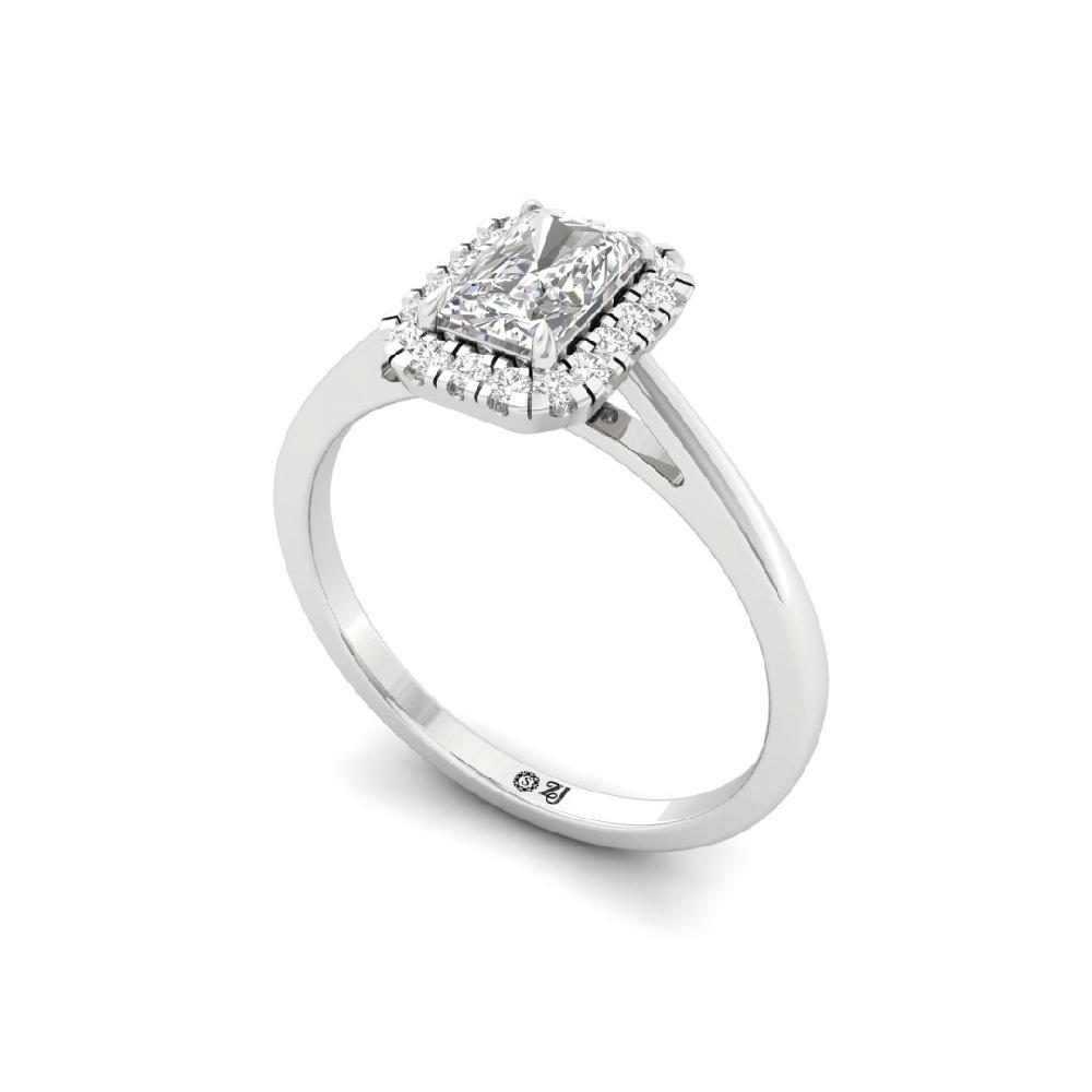 Radiant-Cut & Round Halo Solitaire Diamond Ring