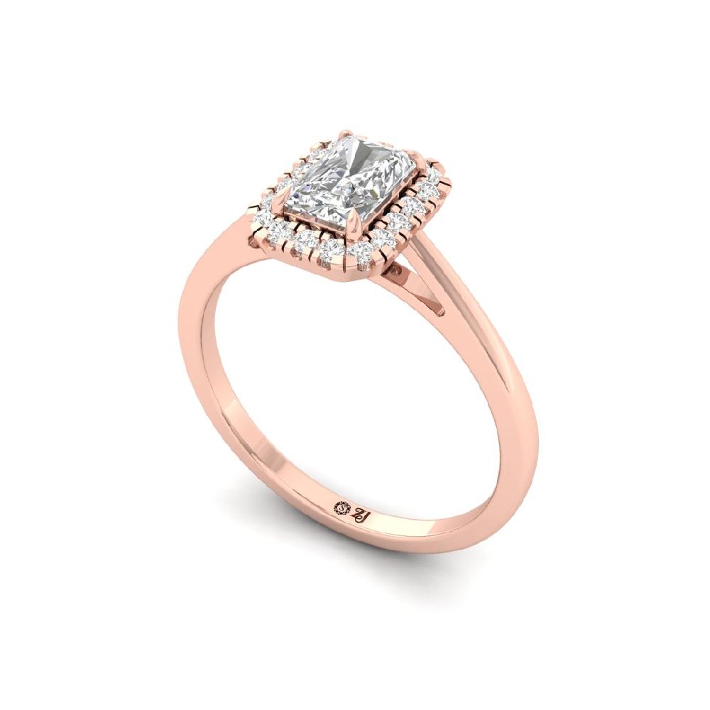 Radiant-Cut & Round Halo Solitaire Diamond Ring