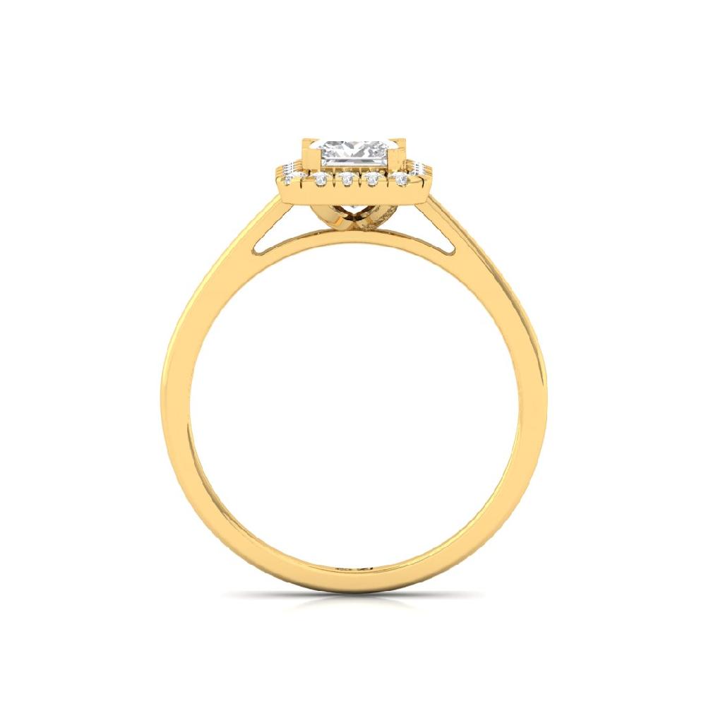 Princess & Round cut Halo Solitaire CVD-Lab Grown Diamond sliver & Gold Ring
