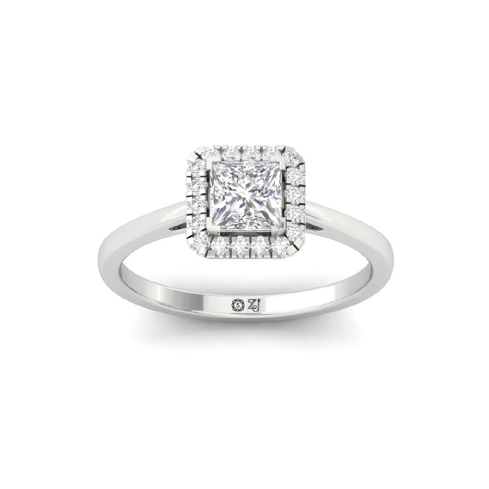 Princess & Round cut Halo Solitaire CVD-Lab Grown Diamond sliver & Gold Ring