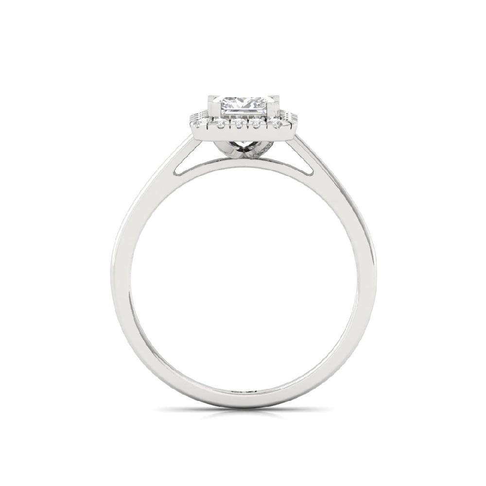 Princess & Round cut Halo Solitaire CVD-Lab Grown Diamond sliver & Gold Ring