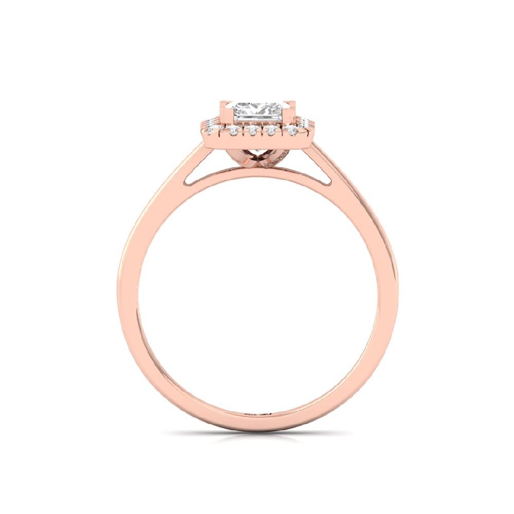 Princess & Round cut Halo Solitaire CVD-Lab Grown Diamond sliver & Gold Ring