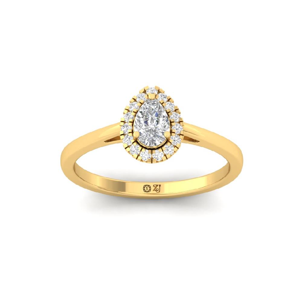 Pear & Round Halo Solitaire CVD-Lab Grown Diamond sliver & Gold Ring