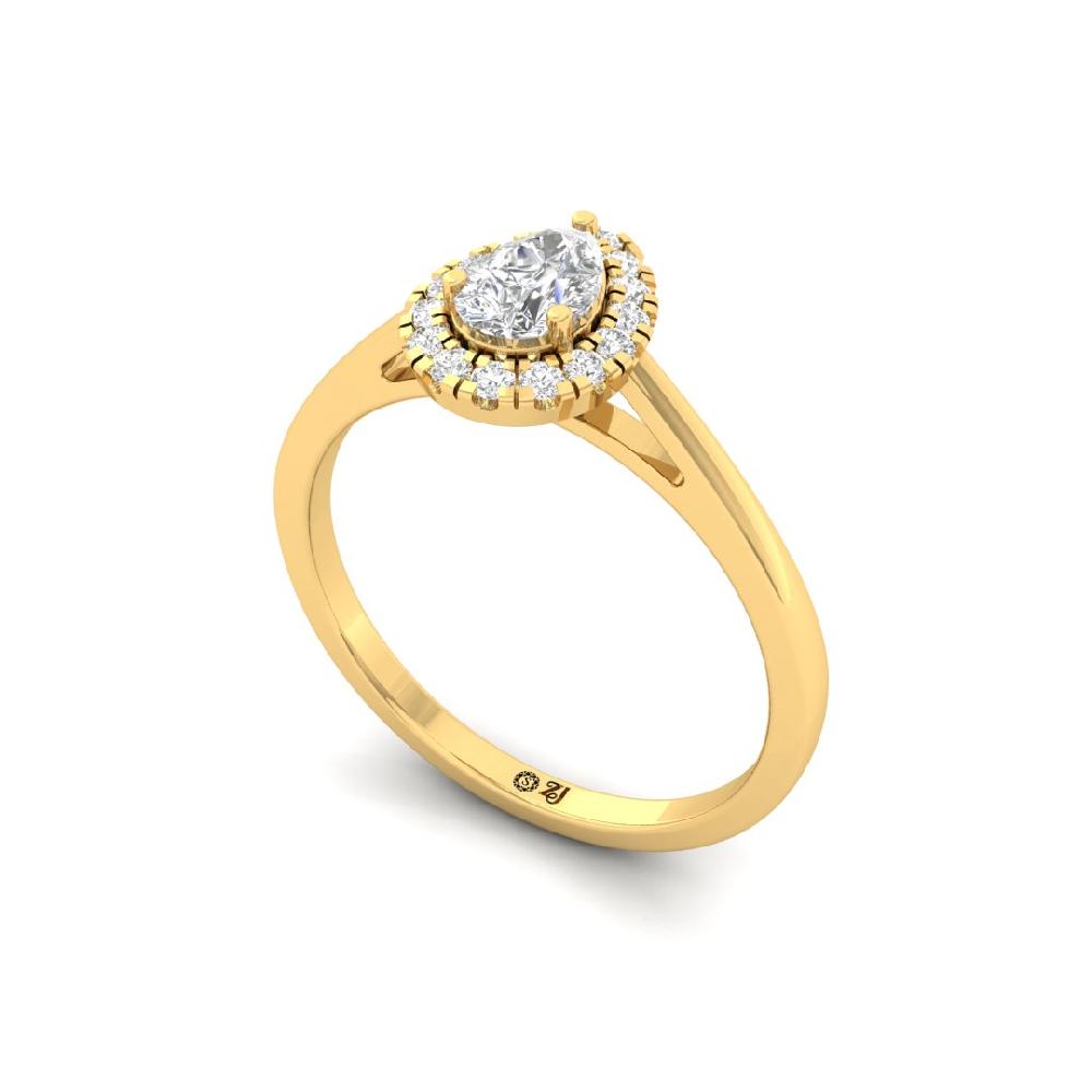 Pear & Round Halo Solitaire CVD-Lab Grown Diamond sliver & Gold Ring