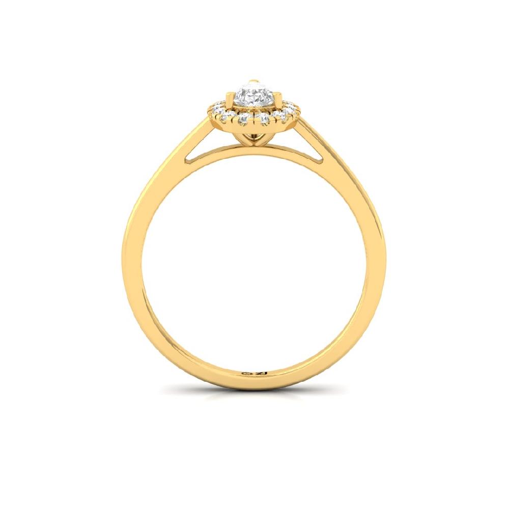 0.35 poitar Pear & Round cut Halo Solitaire CVD-Lab Grown Diamond sliver & Gold Ring