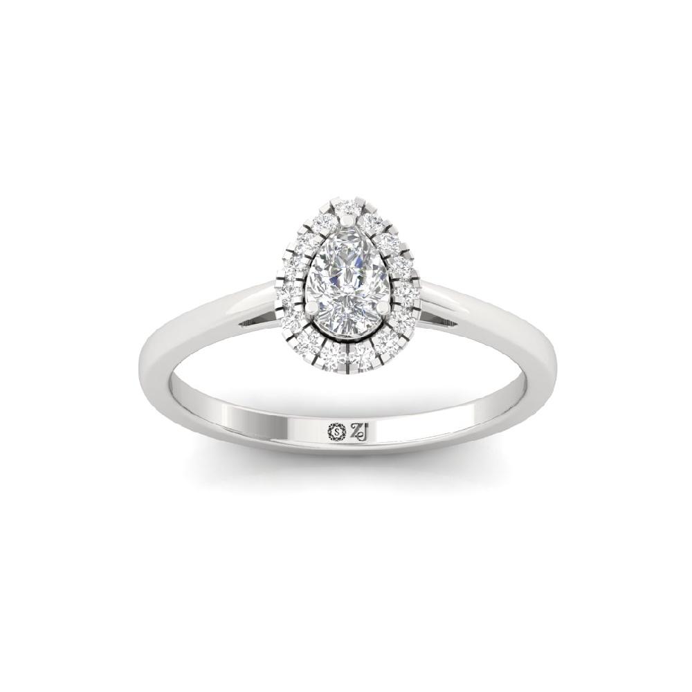 0.35 poitar Pear & Round cut Halo Solitaire CVD-Lab Grown Diamond sliver & Gold Ring
