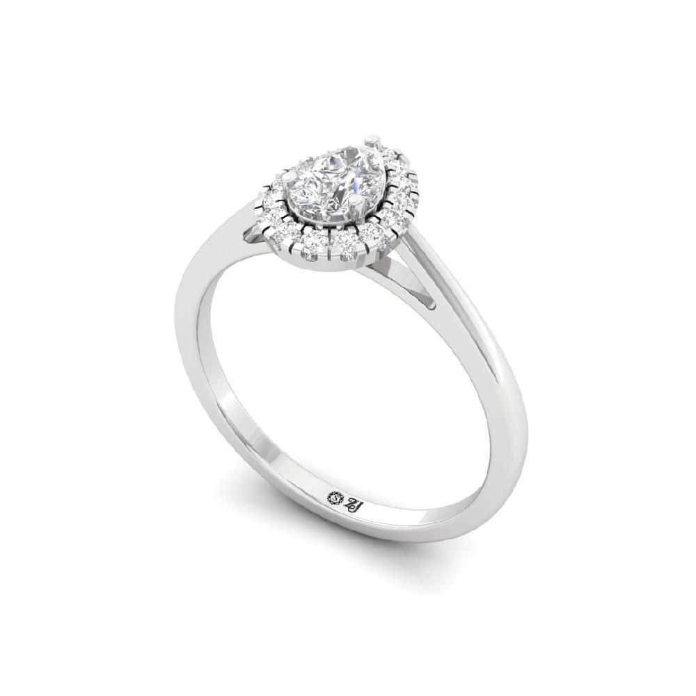 0.35 poitar Pear & Round cut Halo Solitaire CVD-Lab Grown Diamond sliver & Gold Ring