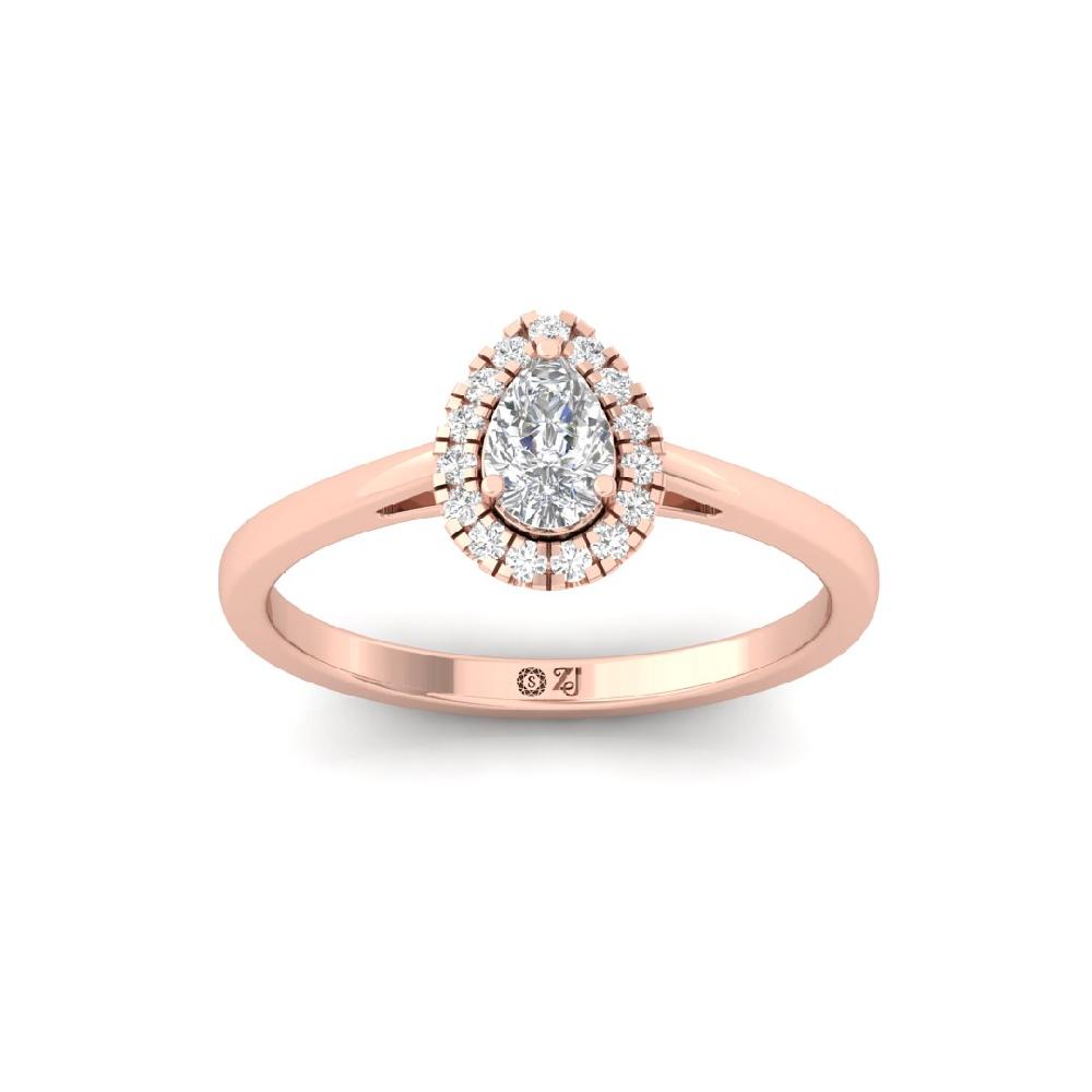 0.35 poitar Pear & Round cut Halo Solitaire CVD-Lab Grown Diamond sliver & Gold Ring