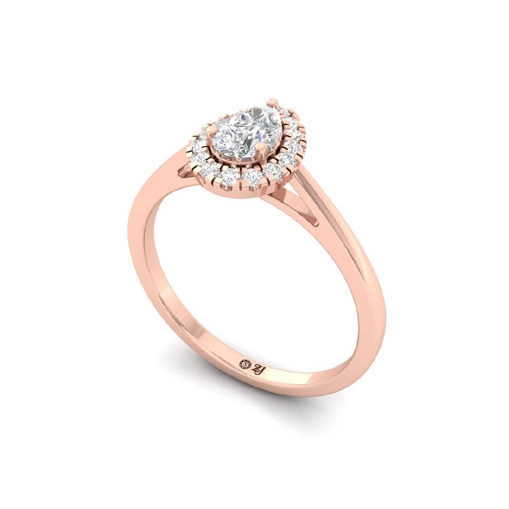 0.35 poitar Pear & Round cut Halo Solitaire CVD-Lab Grown Diamond sliver & Gold Ring
