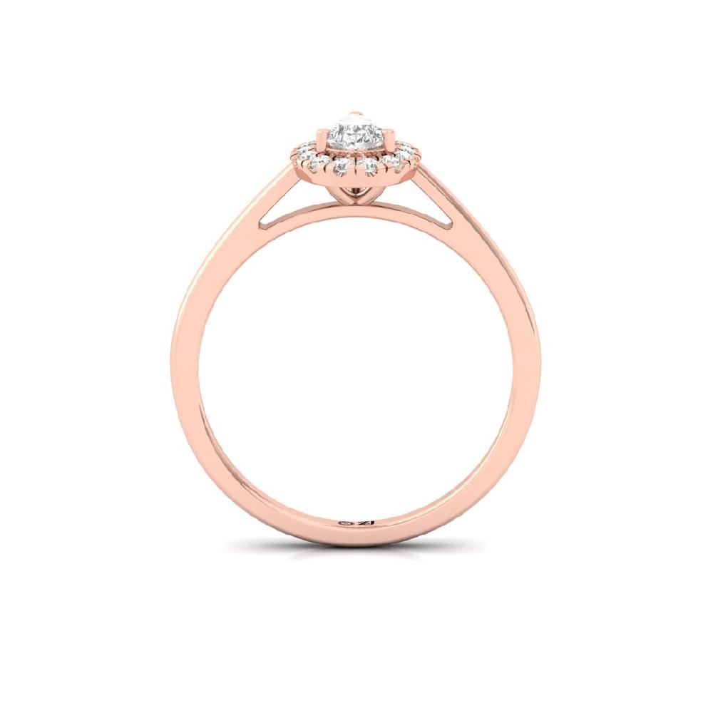 0.35 poitar Pear & Round cut Halo Solitaire CVD-Lab Grown Diamond sliver & Gold Ring
