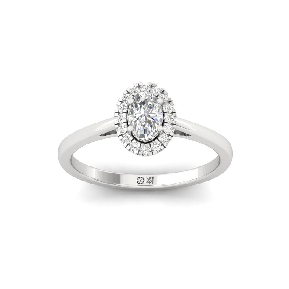 Oval & Round Halo Solitaire CVD-Lab Grown Diamond sliver & Gold Ring
