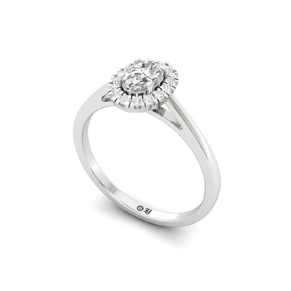 Oval & Round Halo Solitaire CVD-Lab Grown Diamond sliver & Gold Ring