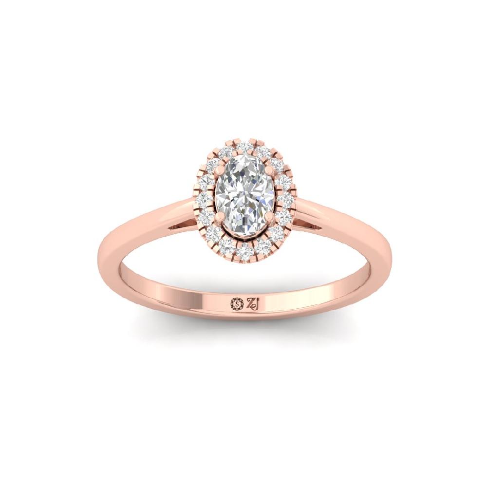 Oval & Round Halo Solitaire CVD-Lab Grown Diamond sliver & Gold Ring