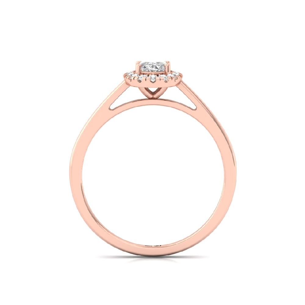 Oval & Round Halo Solitaire CVD-Lab Grown Diamond sliver & Gold Ring