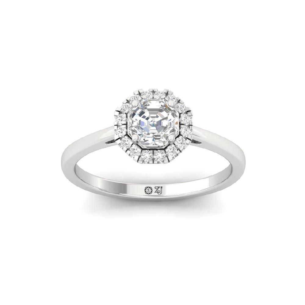 Octagon & Round Halo Solitaire CVD-Lab Grown Diamond sliver & Gold Ring