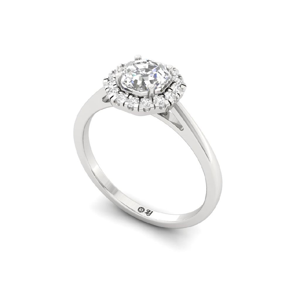 Octagon & Round Halo Solitaire CVD-Lab Grown Diamond sliver & Gold Ring