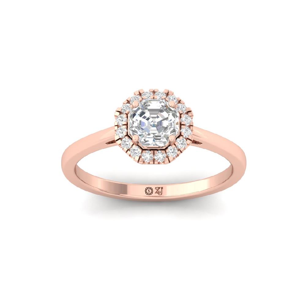 Octagon & Round Halo Solitaire CVD-Lab Grown Diamond sliver & Gold Ring