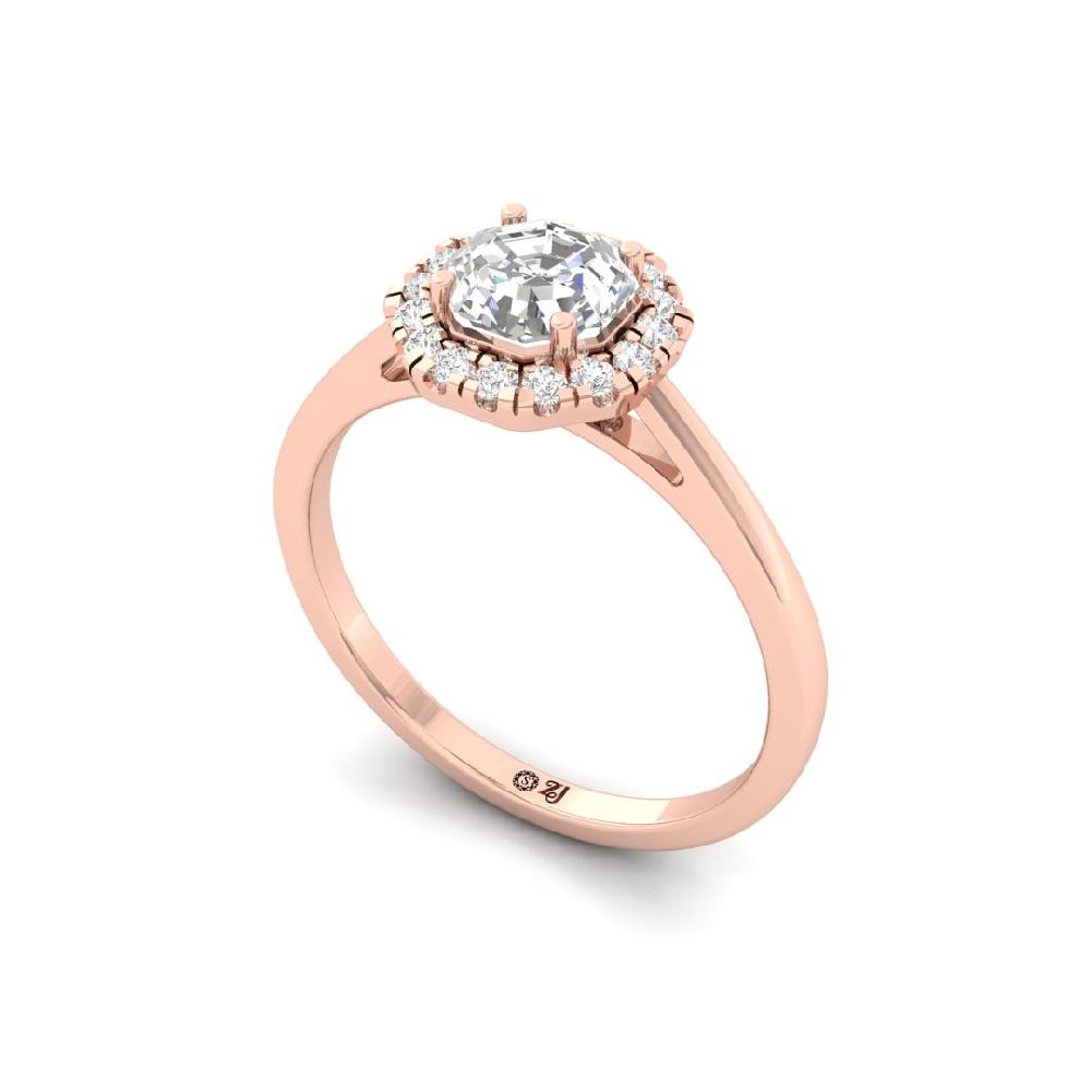 Octagon & Round Halo Solitaire CVD-Lab Grown Diamond sliver & Gold Ring