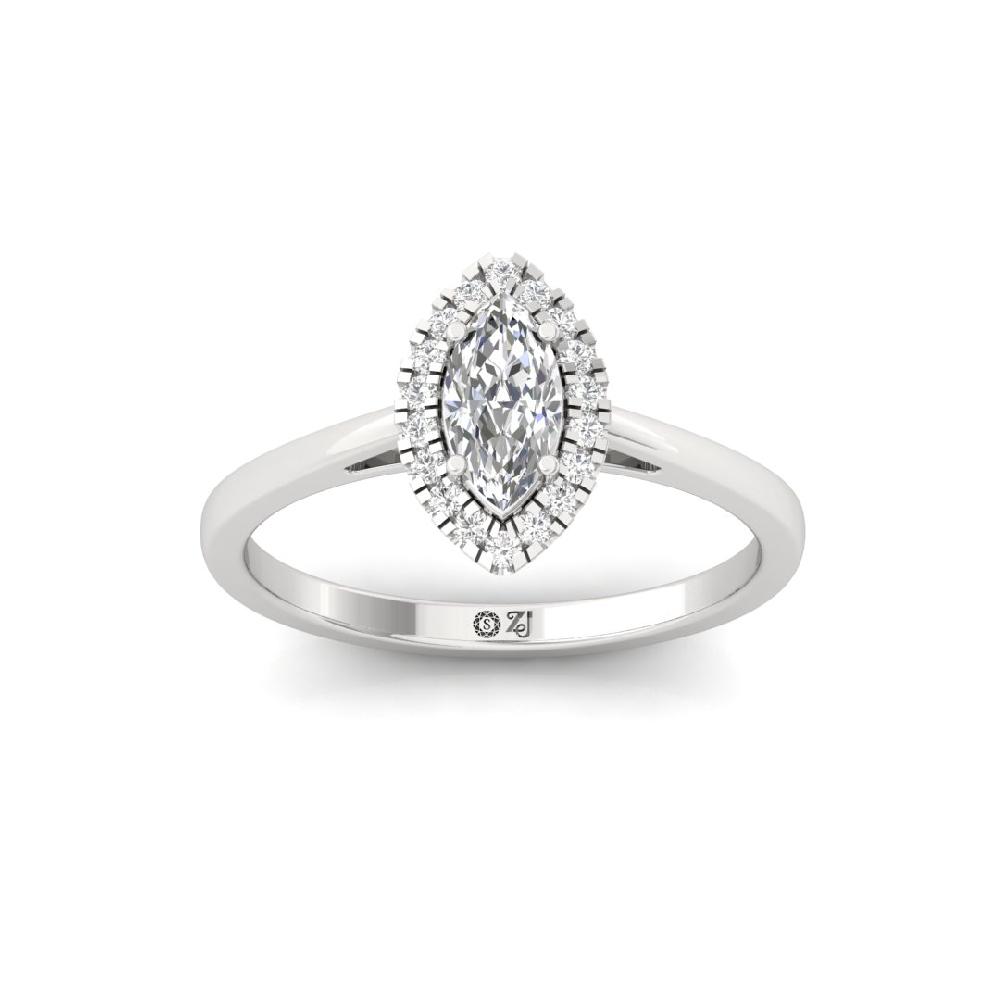 Marquise & Round Halo Solitaire CVD-Lab Grown Diamond sliver & Gold Ring