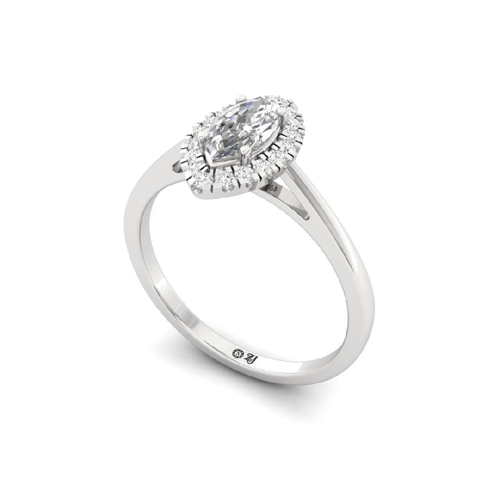 Marquise & Round Halo Solitaire CVD-Lab Grown Diamond sliver & Gold Ring