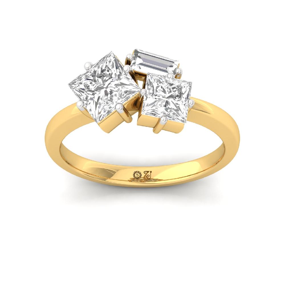 Regal Three Stone Princess Cut & Baguette Cut CVD Diamond Ring