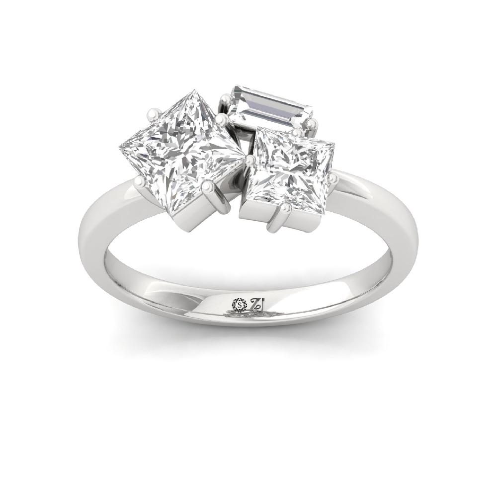 Regal Three Stone Princess Cut & Baguette Cut CVD Diamond Ring