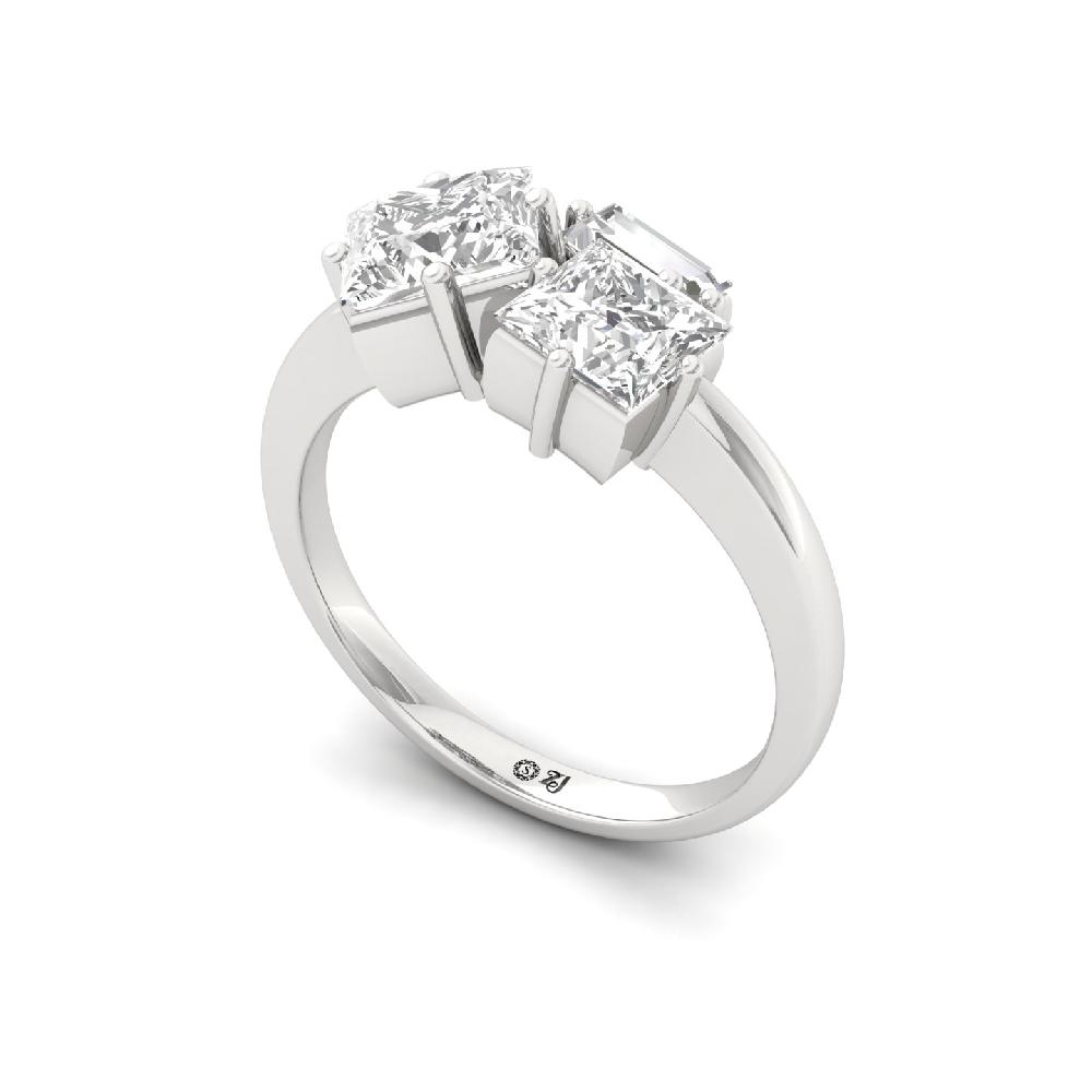 Regal Three Stone Princess Cut & Baguette Cut CVD Diamond Ring
