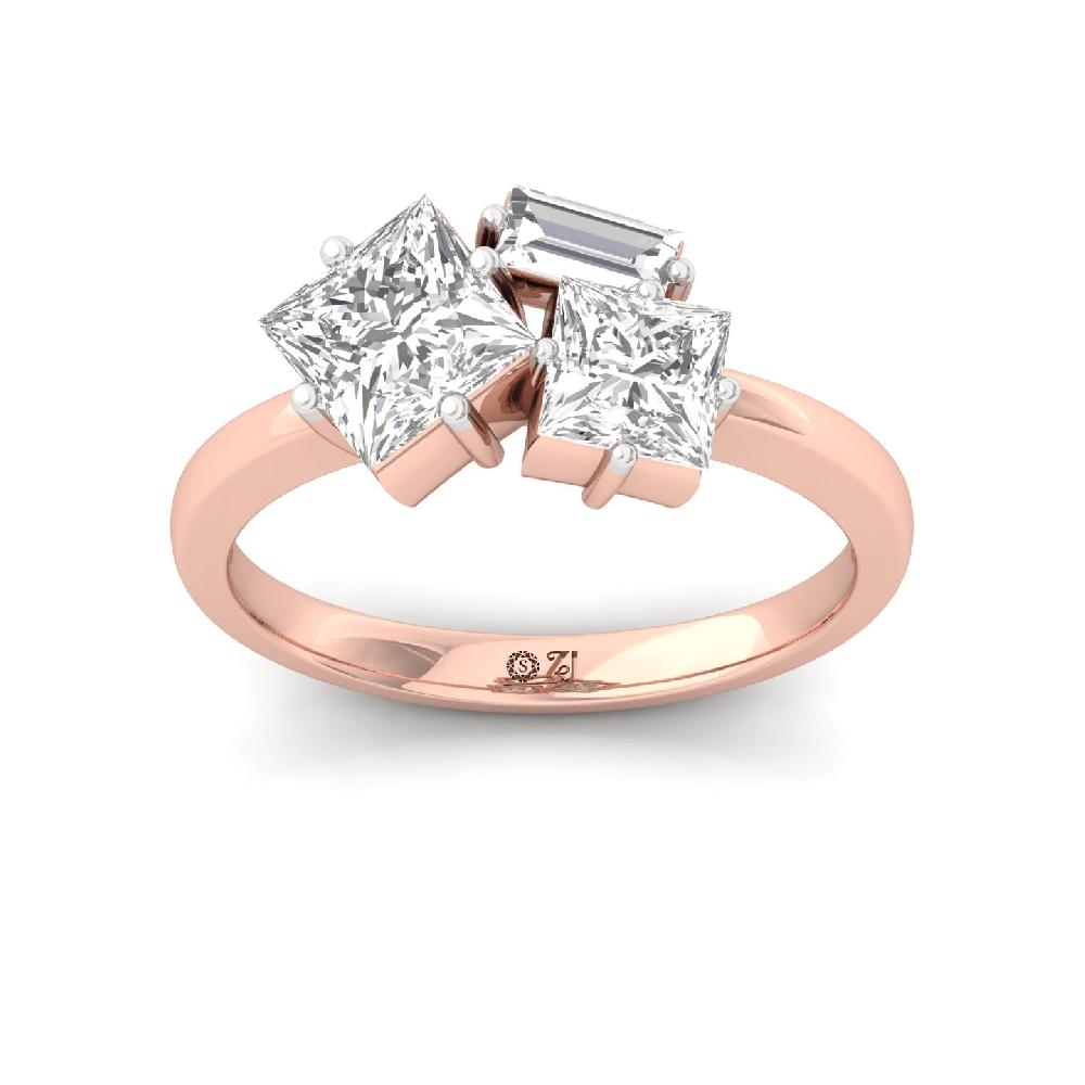 Regal Three Stone Princess Cut & Baguette Cut CVD Diamond Ring