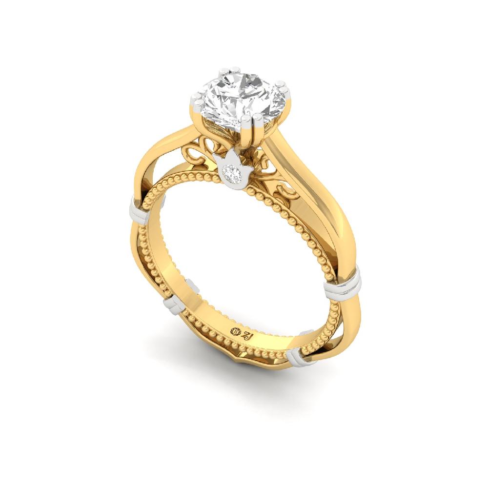 Luxury Round Cut CVD Lab grown Diamond Solitaire 925 Sliver & Gold Ring