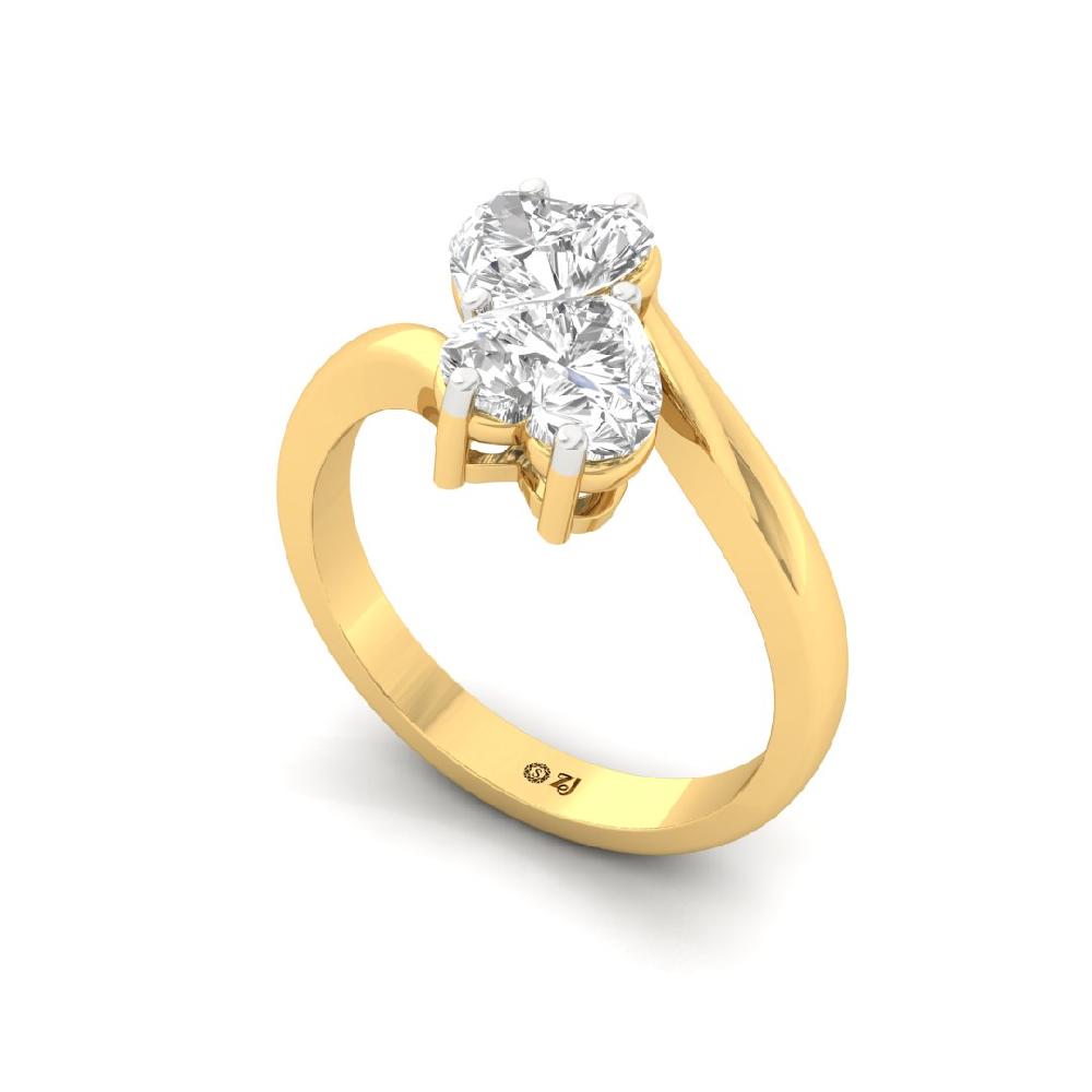 Eternal Heart Cut CVD-Lab grown Diamond 925 Sliver & Gold Ring