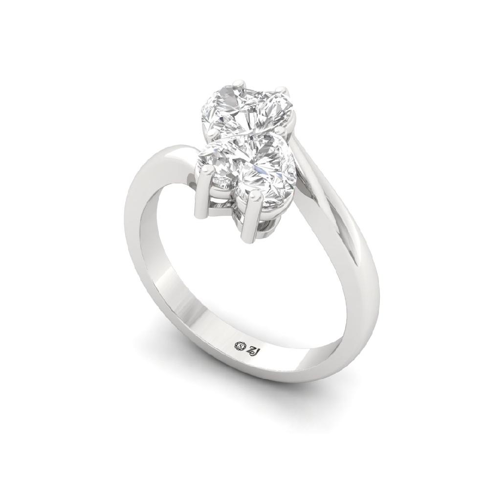 Eternal Heart Cut CVD-Lab grown Diamond 925 Sliver & Gold Ring