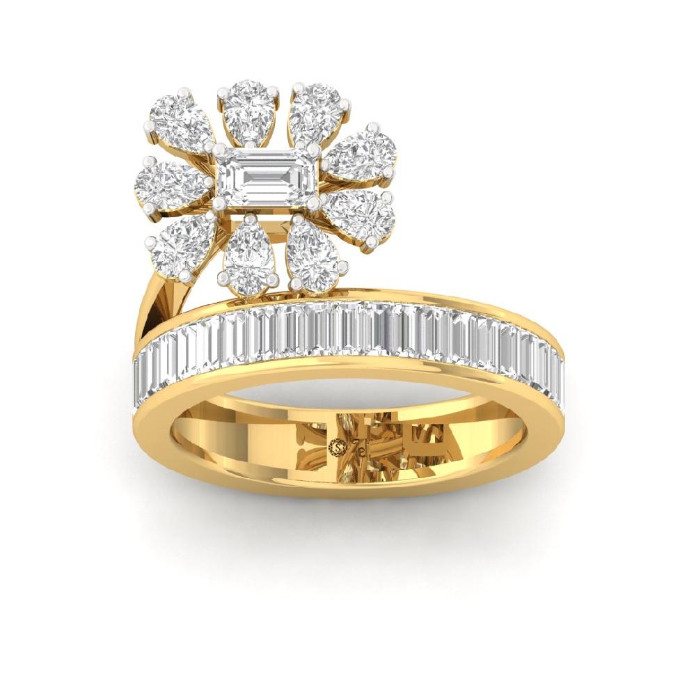 Pear Cut, Emerald Cut & Baguette Cut CVD-Lab Grown Diamond 925 Sliver & Gold Ring