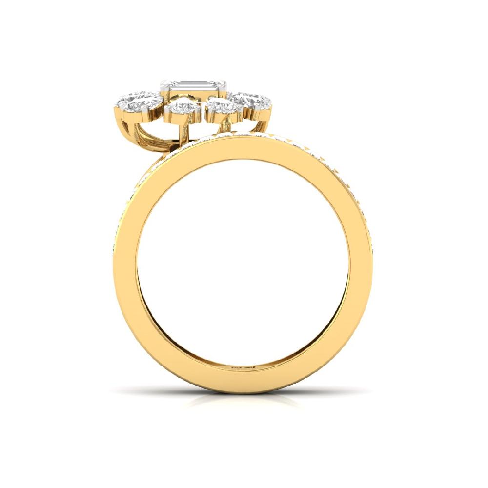 Pear Cut, Emerald Cut & Baguette Cut CVD-Lab Grown Diamond 925 Sliver & Gold Ring