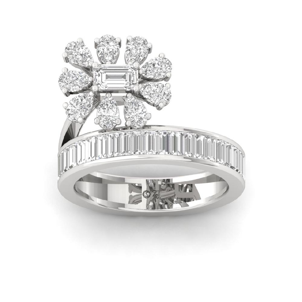 Pear Cut, Emerald Cut & Baguette Cut CVD-Lab Grown Diamond 925 Sliver & Gold Ring